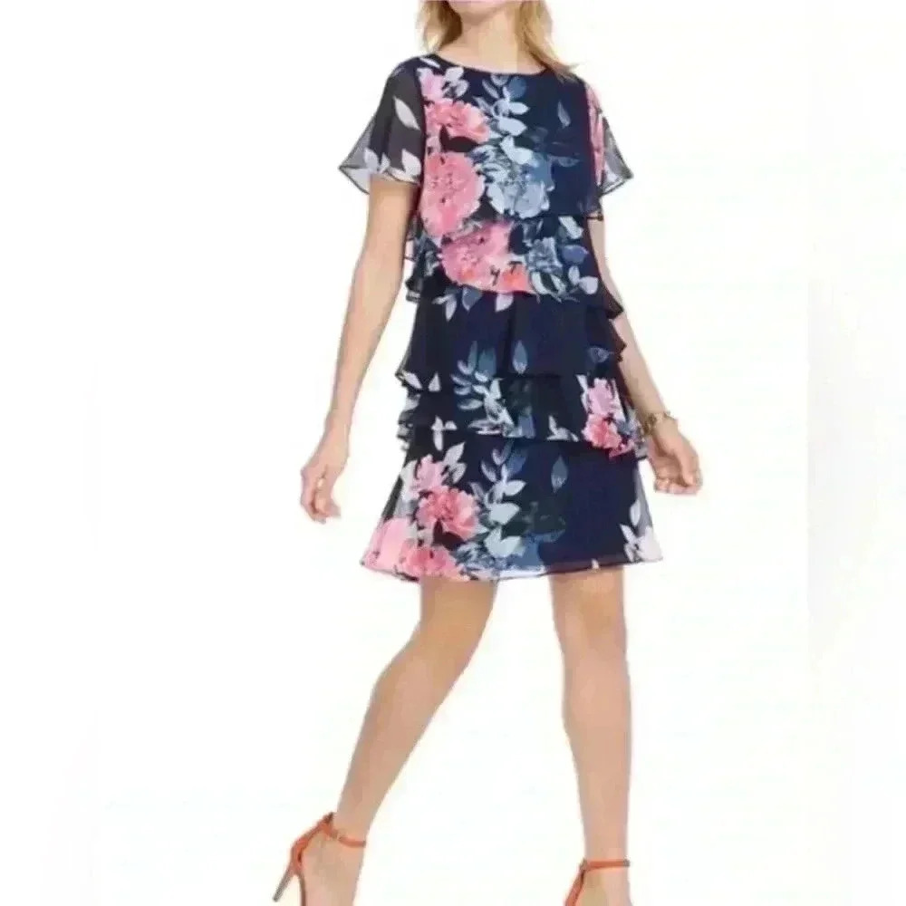 Jessica Howard NWT Dress Womens 24W Pink Blue Floral Tiered Coquette Cottagecore